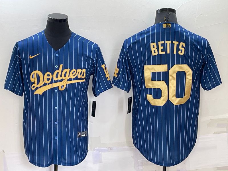 Men Los Angeles Dodgers 50 Betts Blue Gold Throwback Nike 2022 MLB Jerseys